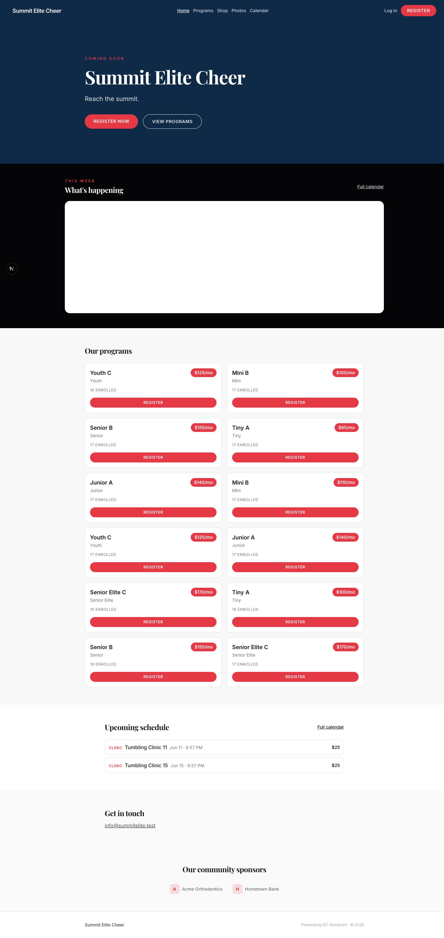 KC Storefront — branded gym home page
